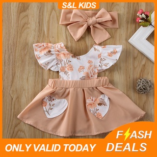 [New Arrival] Ootd for Baby Girl Fashion Dress Floral Cute Baby Girl Dress Babies Kids Orange Clothes Flying Short Sleeve Tutu Dress Headband Baby Clothes Set