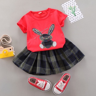 [Girls sut] cute girl clothes summer short skirt rabbit pattern T-shirt