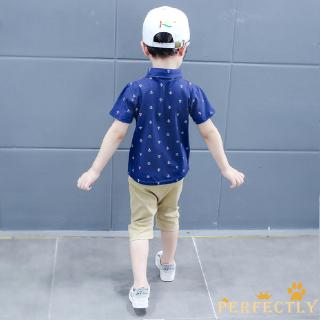 ✨QDA-Baby Kids Boys Cotton Anchor Motif Button Down 2Pcs Set Summer Clothes (6)