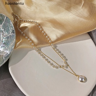 [haostontu] Women Double Layer Chain Gold Choker Cute Pearl Pendant Necklace Charm Jewelry [haostontu]