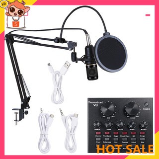 lucky* ✔ Multifunctional Live Sound Card & BM800 Suspension Microphone Kit Broadcasting Recording Condenser Microphone Set Intelligent Volume Adjustable Audio Mixer Sound Card for Computer PC Live Sound