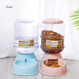 Hequ 3.8L Large Automatic Pet Food Drink Dispenser Dog Cat Feeder Water Bowl Dish Wheat straw Feeder