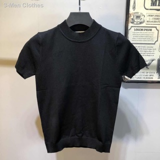 ﹍▣2021 autumn and winter new knit short-sleeved men s round neck casual T-shirt trend sweater solid (2)