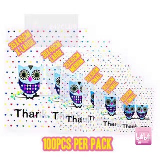 Thankyou Printed Owl Design Plastic Bag 100pcs/per Pack (4)