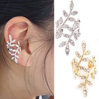 【LK】1 Pc Women Punk Earring Rhinestone Leaf Ear Cuff Clip Ear Stud Jewelry Charm
