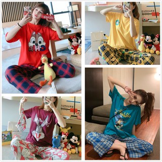 Korean Casual Cotton Pajama Short Sleeve Cute Cartoon Terno Sleepwear Nightwear(COD)