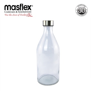 Masflex 1 liter Glass Round Water Bottle With Silver Lid
