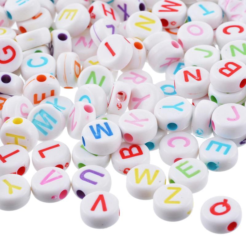 500PCs NEW Multi-color Round Acrylic Beads Carved Letters/Alphabets 7 x7mm (1)