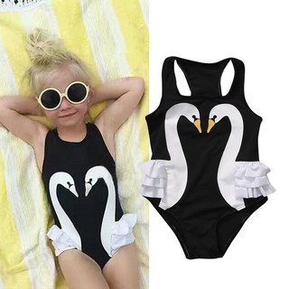 Baby Kids Girls Tutu White Swan Romper Swimwear Ruffle