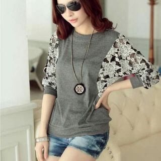 top with lace black and white avail