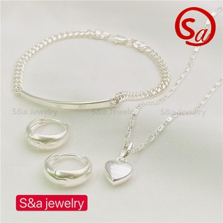 925 Silver 3in1 Pendant Necklace Stud Earrings Adjustable Ring set for women set-135