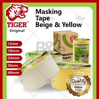 bnesos Stationary School Supplies Tiger Masking Tape 12mm-18mm-24mm-36mm-48mm White & Yellow
