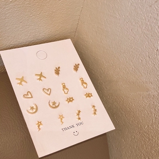 #New Arrival# Cute Gold Metal Heart Moon Star Leaves Stud Earrings Fashion Geometric Earrings
