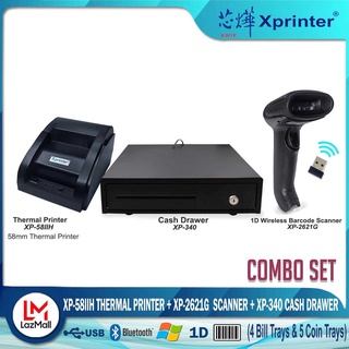 Xprinter XP-58IIH Bluetooth+340 Cash Drawer+XP-2621G Handheld Wireless 1D Barcode Scanner COMBO SET