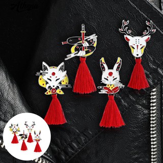 ATH_Enamel Unisex Deer Fox Rabbit Tassel Brooch Pin Denim Jacket Jewelry Badge