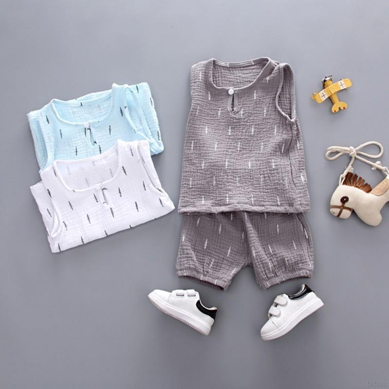 BOBORA Boy Sleeveless Vest print set cotton breathable baby clothing boy clothes