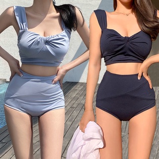 Swimsuit women's split two piece bikini Japan and South Korea new women's split high waist conservative swimsuit sexy backless solid color covered belly hot spring Bikini Swimsuit