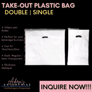 Take-out bags/Plastic Carrier bags for Milk Tea, Smoothie, Frappe, and Coffee! [100pcs/Pack]