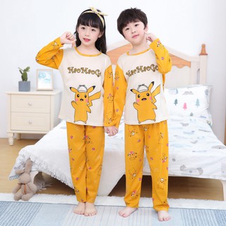 Kids Girls Pyjamas Pikachu Boys 2pcs Long Sleeve Sleepwear Set Cotton Nightwear Pajamas Homewear