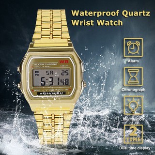 AL] LED Digital Waterproof Quartz Wrist Watch Dress Golden Wrist Watch Women Men (1)
