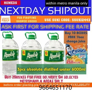 Absolute distilled water 6000ml x 3pcs delivering metromanila