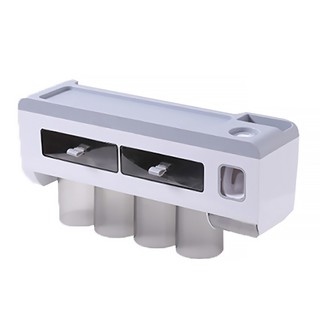 LOCAUPIN Wall Mounted Toothbrush Holder with Cups Bathroom Shelf and Automatic Toothpaste Squeezer