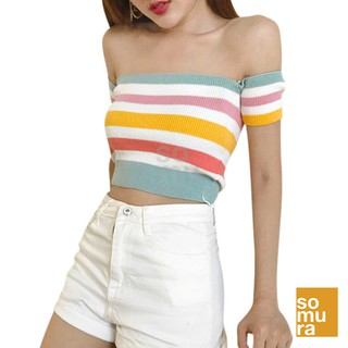Korean Sexy Knitted Crop Top Off Shoulder Tops (SM617)
