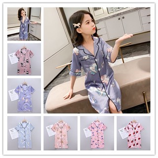 4-14T Pajama Dress For Kids Girls Cartoon Rayon Cartoon Nightgown Sleepwear Pajamas Dress Nightdress