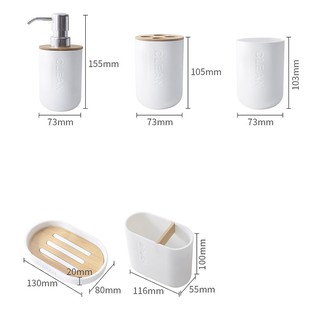 5Pc Bamboo Bathroom Set Toilet Brush Holder Toothbrush Glass Cup Soap (2)