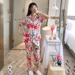 【Ready stock】◘MeTOo 2021 Korean silk short sleeve cute pattern comfortable pajama/sleepwear for wome