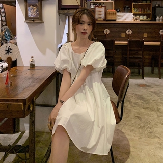 Cherry's【COD&READY STOCK】Puff Sleeve Dress White Khaki Dress Korean dresses for women Beach Dress Bangkok Dress (9)