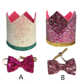 Pet Cute Birthday Party Crown Hat + Bow Tie Collar Set (9)