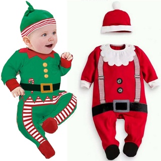 Christmas Newborn Clothes Set Striped Baby Jumpsuit Red Green Baby Boys Jumpsuits Hats Set Baby
