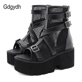 Gdgydh Open Toe Platform Heel Women Boots Summer Shoes 2021 New Black Chunky Heel Boots Women Autumn
