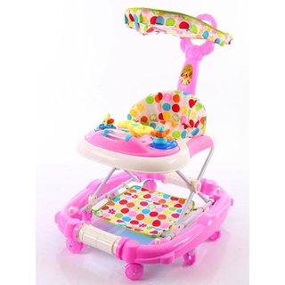 Baby walker with rocking horse with push rod with dinner plate with brake with awning with music toy