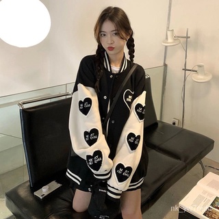 Baseball Jacket Female Early Autumn2021New Jacket Cardigan American Top Love Embroidery Contrast Col