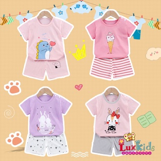 Summer 2Pcs/set Baby Girls Suit Lovely Cartoon Kids Short Sleeves Cotton T-shirt Shorts Clothing