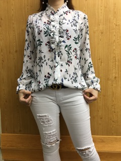 Women Casual printed floral polo Longsleve tops