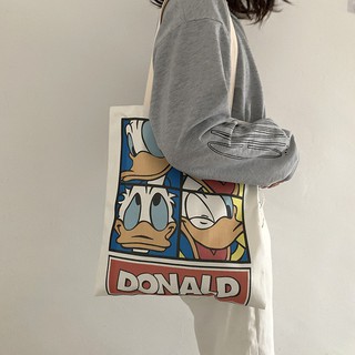 Canvas bag Donald Duck one-shoulder canvas bag of Japanese women Harajuku ulzzang cartoon anime zipper school bag school shopping bags