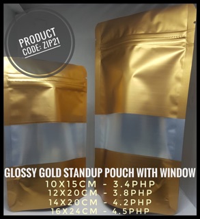 100pcs gold standup pouch stand up window glossy color resealable sup