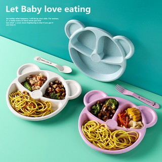 3 Piece Set of Kids Baby Plate Dividing Tableware Baby Bowl+spoon+fork Feeding Food Tableware Set