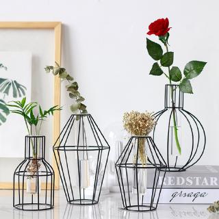 ⌘⌘Geometric Glass Vase Metal Line Abstract Flower Plant