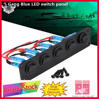 ❀Ready Stock❀ 12-24V 5 Gang Rocker Switch Panel Blue LED for Boat Marine