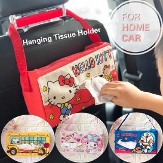 Cartoon Hello Kitty Snoopy Car Tissue Holder Backseat Hanging Tissue Box Covers Canvas Napki Paper Towel Box Holder Case
