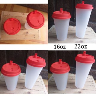 50pcs Frosted Hard Cups with Red Lids and Heart Set
