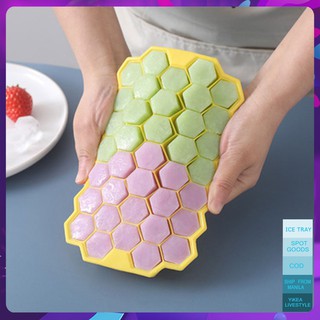 Spot Ice Tray With Lid 37 Cell Honeycomb Shape Silicone Ice Cube Molder