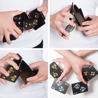Plastic Poker Gold Foil Plated Waterproof Black Playing Cards PVC Magic Plastic Cards Gambling Gift (5)