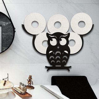 ♞✟◎Black Iron Owl Toilet Paper Holder Wall-Mounted Paper Roll Kitchen Bathroom E5BE (3)