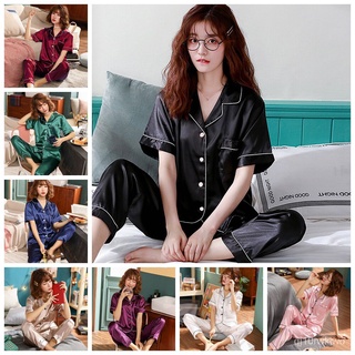 SLAIXIU Pajamas Set Sleepwear for Women Pyjamas Short Sleeve Silk Satin Pajama Nightwear Set