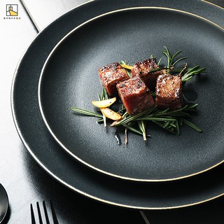 BANFANG Black Matte Stoneware Plate Dinner dish Steak plate